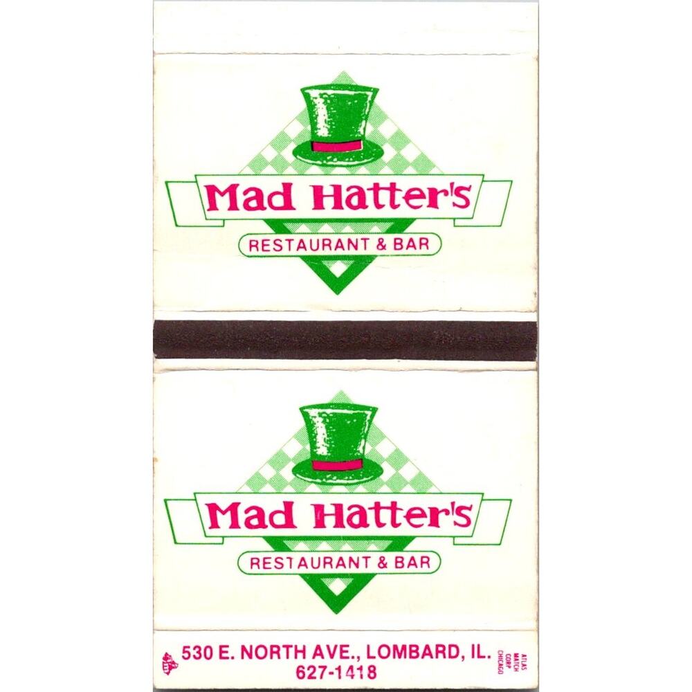 Mad Hatter's Bar & Restaurant Lombard IL Vintage Matchbook Matchbox SMM21-1